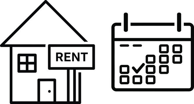 Modern house for rent and calendar icon set