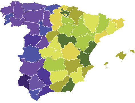 Colorful Political Map of Spain with Administrative Provinces and Balearic Islands