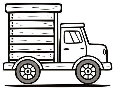Illustration of a Toy Delivery Truck With Wooden Cargo on a White Background