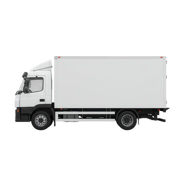 White box truck side view isolated on transparent background