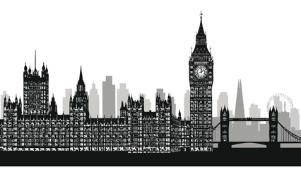 Obraz premium London Skyline Silhouette - Iconic Landmarks for Travel & Business Promotion