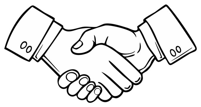 Outline illustration of two hands shaking symbolizing business agreement partnership or friendly greeting