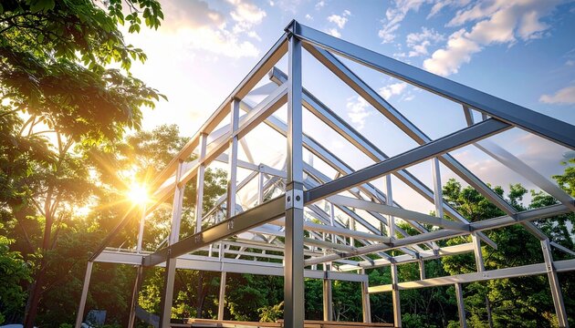 Light Gauge Steel Roof Frame Construction at Sunset
Modern residential house construction featuring a durable cold-formed steel truss system against a warm sunset. 