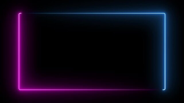 Blue pink neon glowing line frame, Neon lines frame animation. Motion graphics of neon rectangle frame concept. 4k