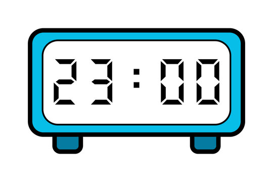 image of a blue digital clock with 23:00 on a white background