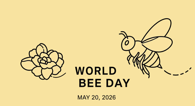 Line art design of bee and flower for World Bee Day isolated on background
