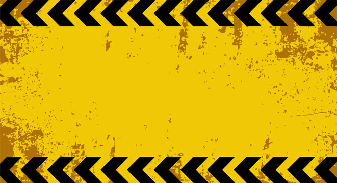 Grunge yellow hazard background with black chevron stripes, industrial warning sign texture, weathered construction safety border vector