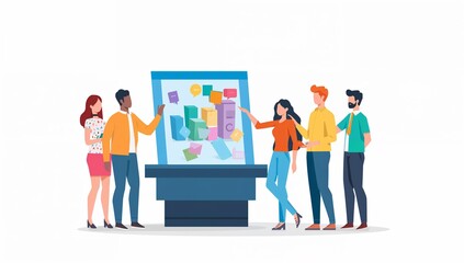 Fototapeta premium Diverse Team Collaborating Around a Large Interactive Display Board