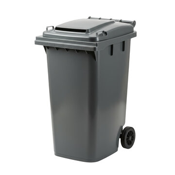 Grey wheeled waste bin isolated on transparent background
