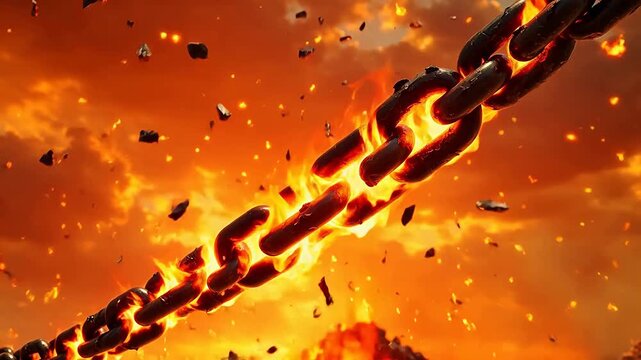 Advanced Burning chain against fiery sky for Digital Transformation and Cyber Infrastructure