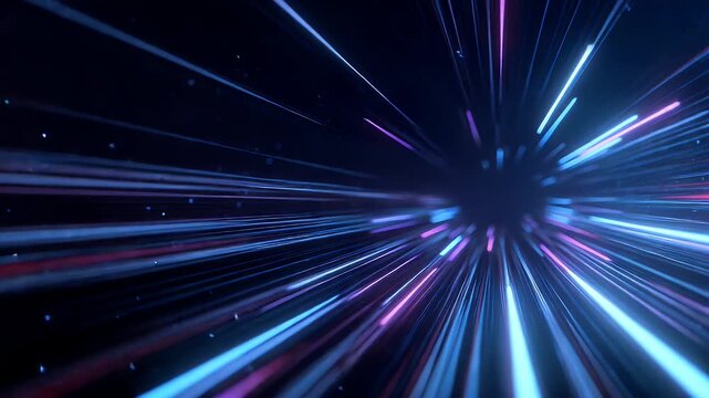 Futuristic abstract neon speed lines tunnel vortex warp abstract background digital data flow light streaks motion blur abstract technological background.