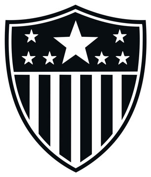 Black and White Shield with Stars and Stripes
