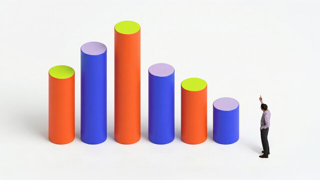 Colorful bar chart representing business growth analytics and performance trends. Concept of financial data visualization, market analysis, revenue comparison and business performance evaluation