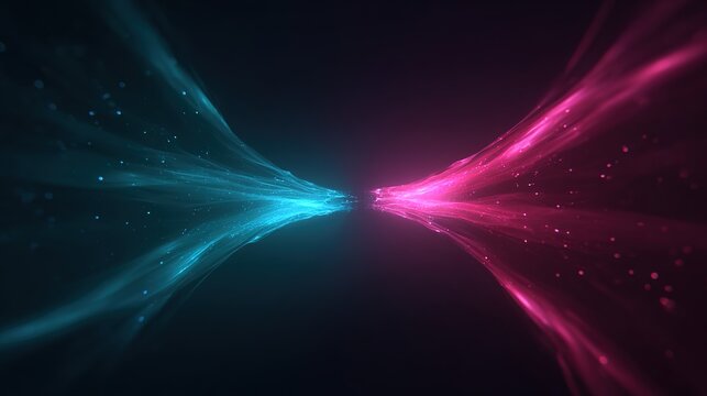 Two symmetrical glowing energy streams meeting in center on dark background