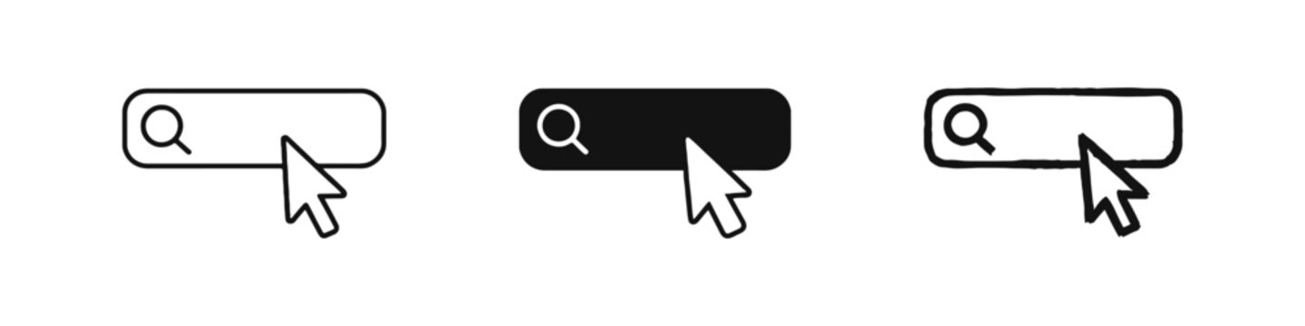 Search bar input field and dashed selection box icons with mouse cursor in various styles.
