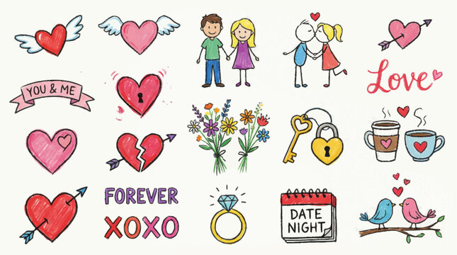 Valentine's Day stickers and icons.