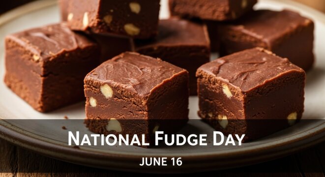 Delicious chocolate fudge pieces on a plate for National Fudge Day