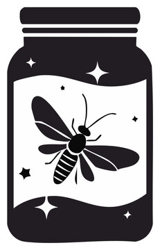 Magical firefly or lightning bug glowing inside a glass jar silhouette icon