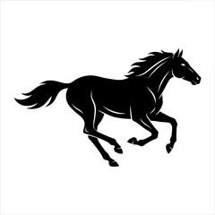 Obraz premium A black silhouette vector illustration of a horse running freely in a field.