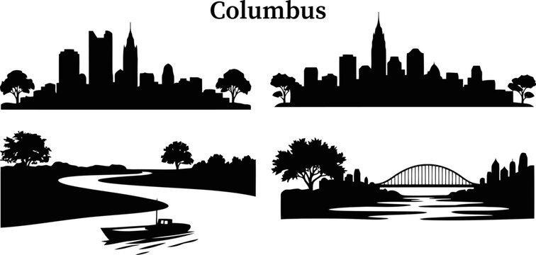 Columbus city silhouette set on transparent background.