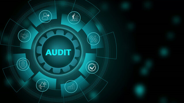 Audit - official financial examination for business as concept. 3d Motion graphics of technology icon interface background