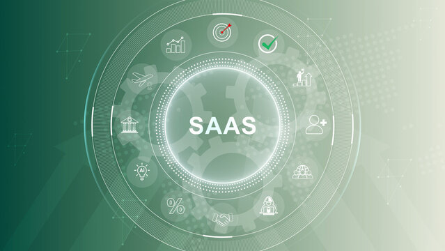 SaaS - software as a service. Internet and technology concept. 3d Motion graphics of technology icon interface background
