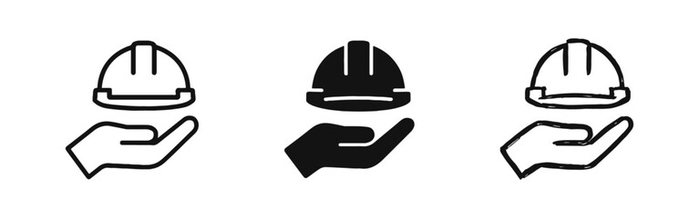 Fototapeta premium Hand Holding Safety Hard Hat Icon Symbol for Labor Protection