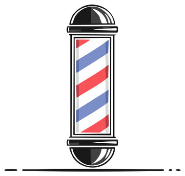 Stylized barber pole illustration with red, white, and blue stripes