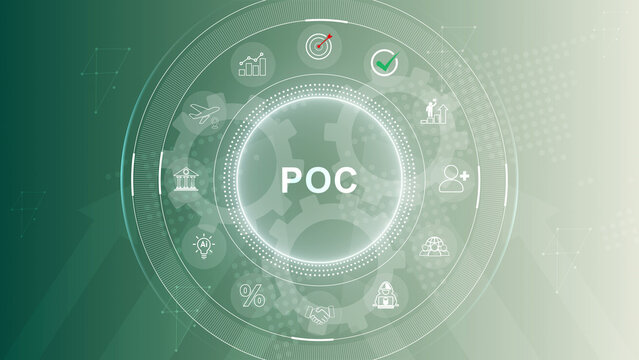 Proof of Concept (POC) and Innovation Validation Technology Concept. 3d Motion graphics of technology icon interface background