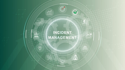 Obraz premium Incident Management, futuristic holographic advanced HUD circle platform Business, Technology concept. Business, technology. 3d Motion graphics of technology icon interface background