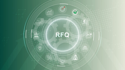 Obraz premium Request for Quotation (RFQ) and Digital Procurement Network Concept. 3d Motion graphics of technology icon interface background