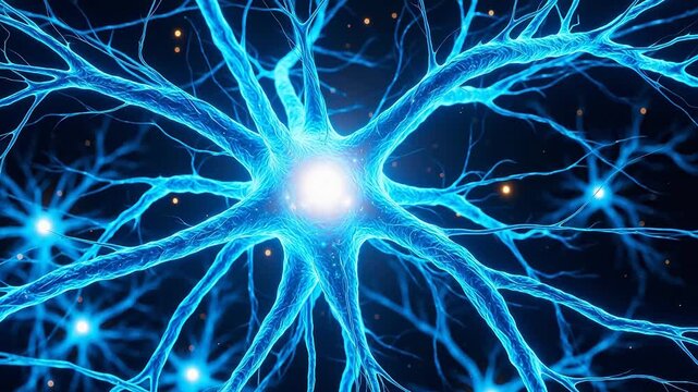 Precision Medical Neuron cell structure with glowing center for Healthcare Innovation and Telemedicine