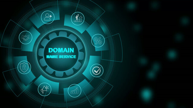 Domain Name Service, Hologram Futuristic Interface Concept. Business, Technology, Internet and network concept. 3d Motion graphics of technology icon interface background