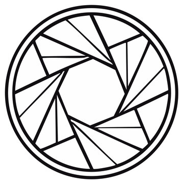 Aperture icon for photography or camera lens diagram representing iris diaphragm mechanism, isolated black and white line drawing
