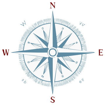 Stylized compass rose design with cardinal points for travel adventure and navigation guidance