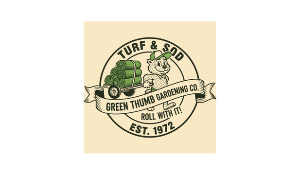 Vintage turf sod logo green things growing since 1972 silhouette