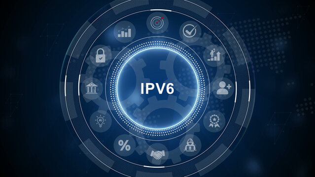 Ipv6 network protocol standard internet communication concept. 3d Motion graphics of technology icon interface background
