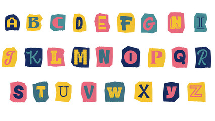 Ransom note alphabet set, colorful paper cutout letters A to Z isolated on transparent PNG. © Handycraft