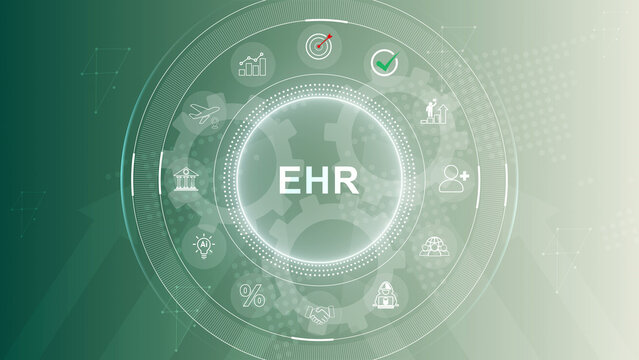 EHR (Electronic Health Record) concept.electronic medical record.futuristic blue technology. 3d Motion graphics of technology icon interface background