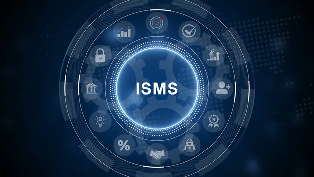 ISMS - Information security management System concept. 3d Motion graphics of technology icon interface background