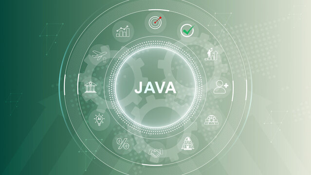 Software, web development, programming concept. Programming languages java and program. 3d Motion graphics of technology icon interface background