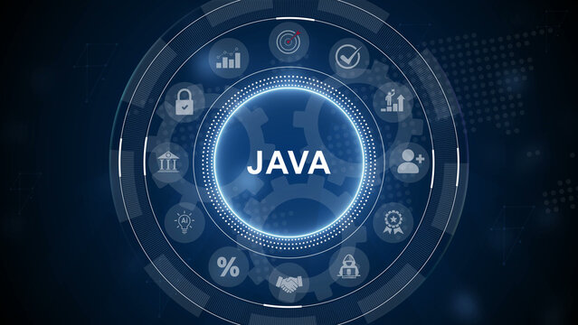 Software, web development, programming concept. Programming languages java and program. 3d Motion graphics of technology icon interface background