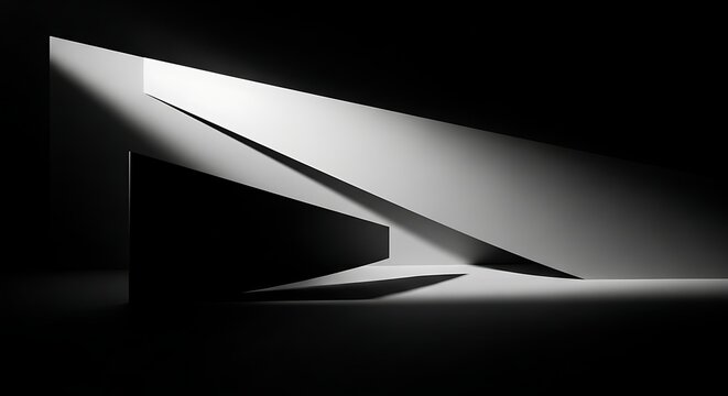 Monochrome Abstract Architecture with Sharp Light and Shadow Angles.