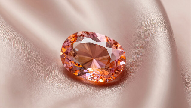 Luxury Editorial Padparadscha Rough on Champagne Silk
