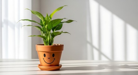 Fototapeta premium Potted plant with smiley face.
