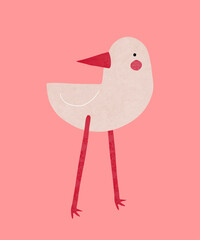 Childish Vector Illustration Of Cute Bird. Simple cartoon bird on a pink background, fully layered and editable, ideal for children’s designs, prints, stickers, and modern creative projects.