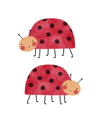 Cute vector illustration of ladybugs on a white background. Charming cartoon ladybugs in a hand‑drawn vector style, fully layered and editable, perfect for children’s designs, prints, stickers.