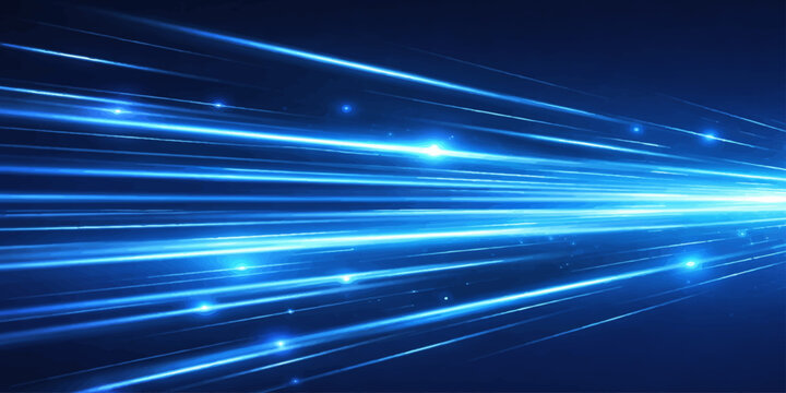 A futuristic digital art backdrop featuring an abstract blue background with glowing laser rays and light motion waves in a sleek vector line pattern