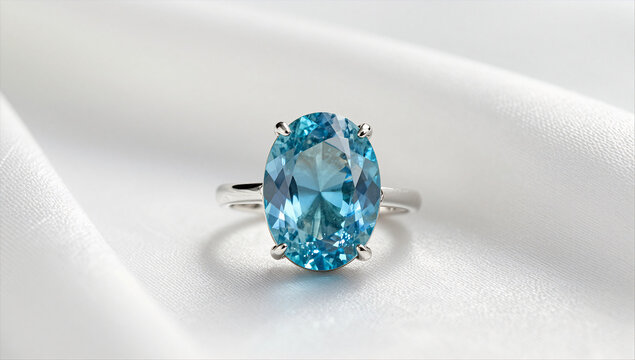 Oval Paraiba Tourmaline Ring on Luxurious White Silk Background