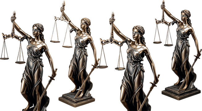 Lady Justice statue collection with scales and sword legal symbol blindfolded goddess law concept isolated vector illustration setLady Justice statue collection with scales and sword legal symbol blin
